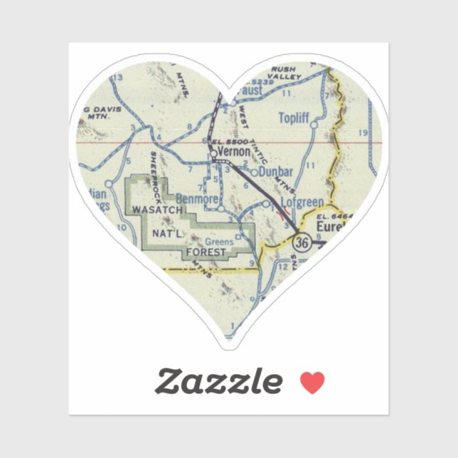 Heart Vernon Utah Retro Karta Klistermärken (Ark)