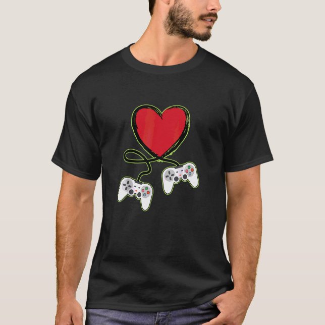 Heart Video Gamer Controller Manar Valentines day  T Shirt (Framsida)