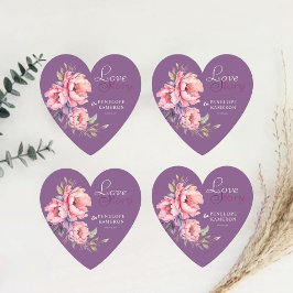 Heart Violet Kärlek Story Watercolor Peony Bröllop Underlägg Papper