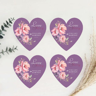 Heart Violet Kärlek Story Watercolor Peony Bröllop Underlägg Papper