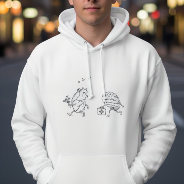 Heart vs Mind – Funny Emotional Line Art Hoodie (Skapare uppladdad)
