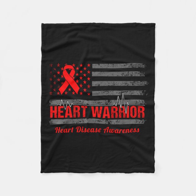 Heart Warrior American Flag Heart Disease Awarenes Fleecefilt (Framsidan)