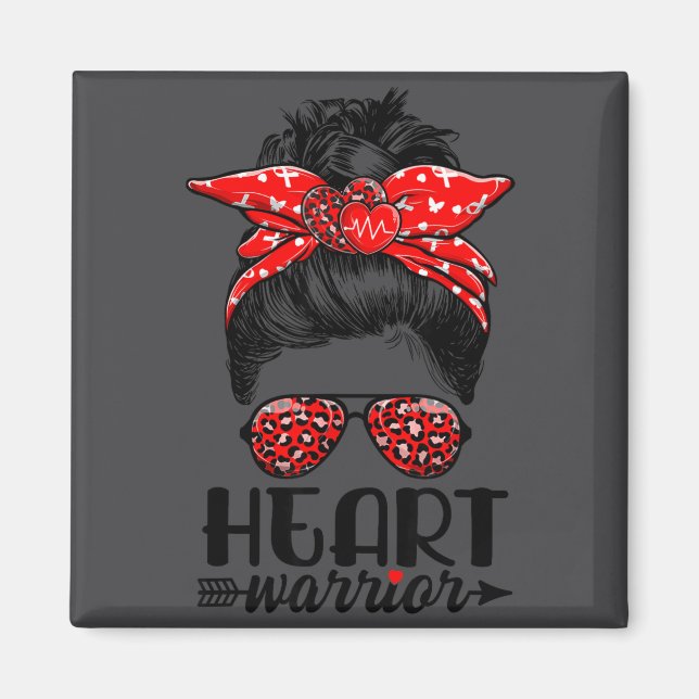 Heart Warrior Messy Bun Go Red - Hjärt Sjuka Medve Magnet (Framsidan)