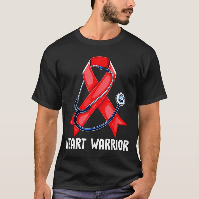 Heart Warrior Stethoscope Red Nurse Heart Disease  T Shirt (Framsida)