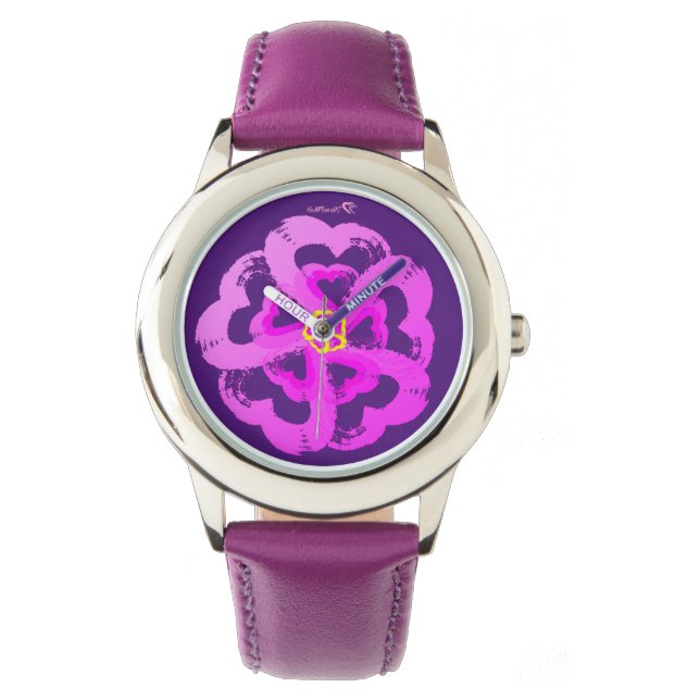 Heart Watch Lila Blommar Armbandsur (Framsida)