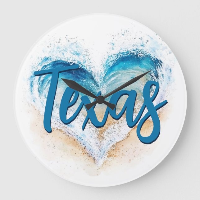 Heart Wave Texas Beach Stor Klocka (Framsida)