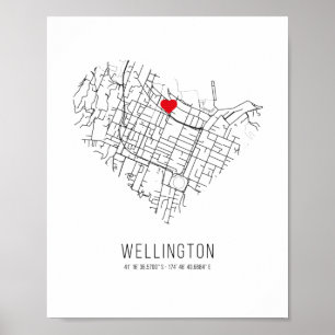 Heart Wellington City Karta (Nya Zeeland) Poster