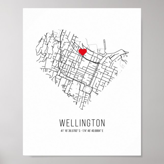 Heart Wellington City Karta (Nya Zeeland) Poster (Framsidan)
