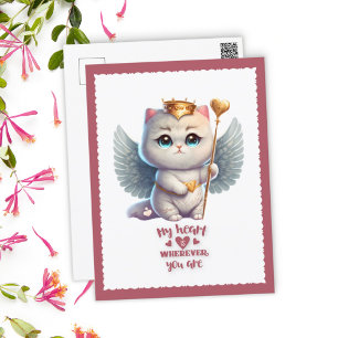 Heart Wherever You Are Chibi Angel Cat Valentine Helg Vykort