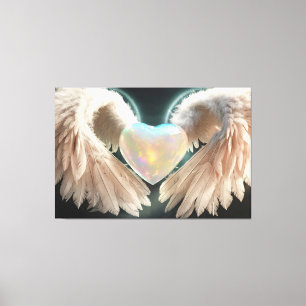 *~* Heart White Angel Vingar AP78 Opal Canvastryck
