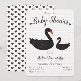 Heart White Black Svan Bird Animal Baby Shower Inbjudningar