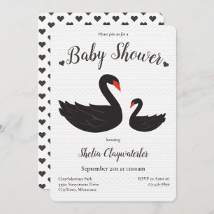 Heart White Black Svan Bird Animal Baby Shower Inbjudningar