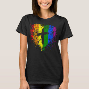 Heart with cross, Gay Pride, Christian religious T Shirt
