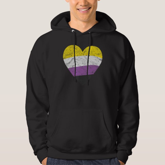 Heart with Non Binary Flag   Nonbinary Pride Month Hoodie (Framsida)