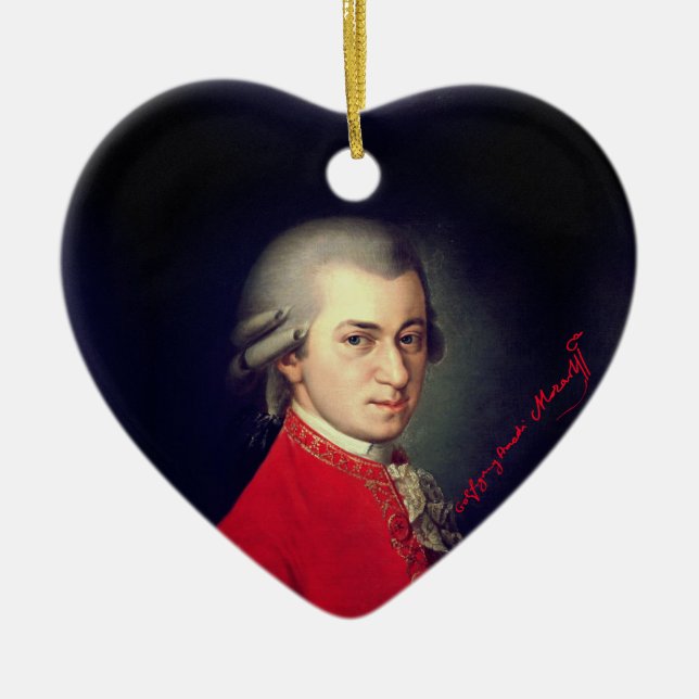 ♥ Heart Wolfgang Amadeus Mozart med namnteckning ♥ Julgransprydnad Keramik (Framsidan)