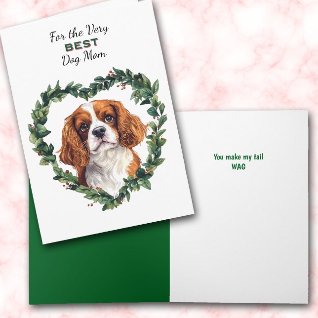 Heart Wreath Cavalier King Charles Spaniel Mom Helgkort (Skapare uppladdad)