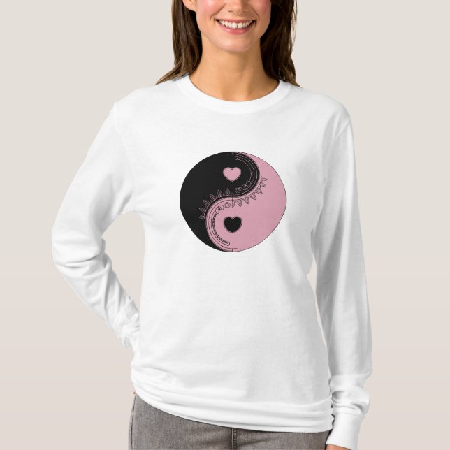 Heart Yin Yang T-Shirt | Rosa & Svart Balans (Framsida)