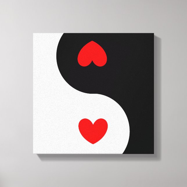 Heart Ying Yang Symbol Black White Red Hearts Wave Canvastryck (Framsida)