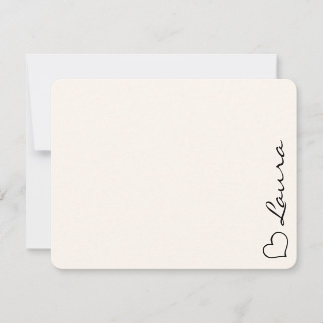 Heart Your Name Script Custom Gift Note Card Anteckningskort (Framsida)