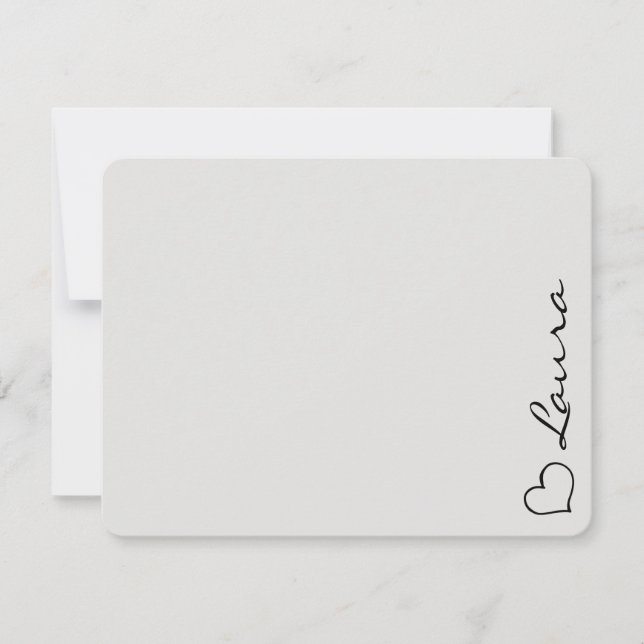 Heart Your Name Script Custom Gift Note Card Anteckningskort (Framsida)