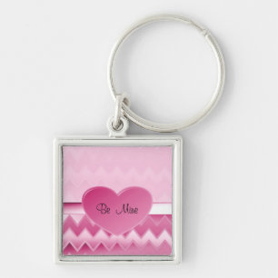 Heart zigzag-Rosa Fyrkantig Silverfärgad Nyckelring