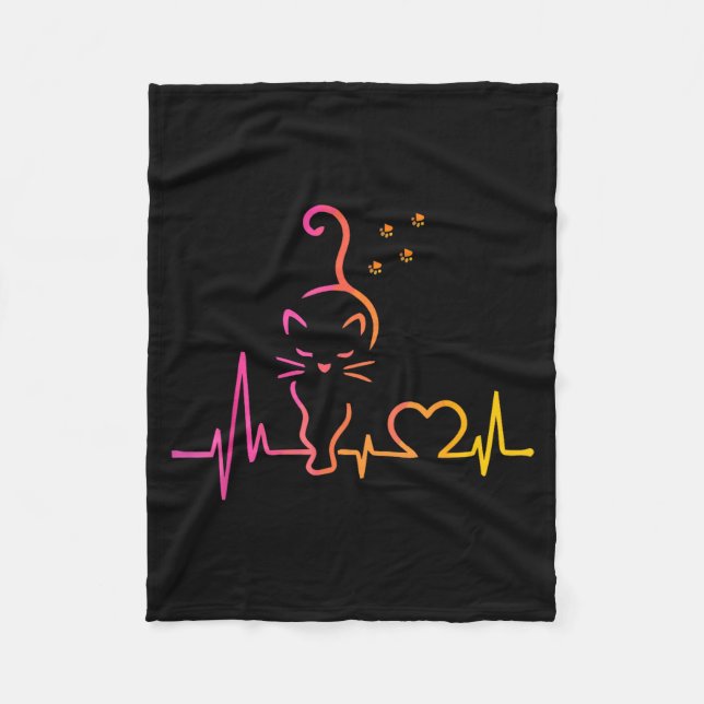 Heartbeat Cat Lover Animal Silhouette Cute Cat  Fleecefilt (Framsidan)