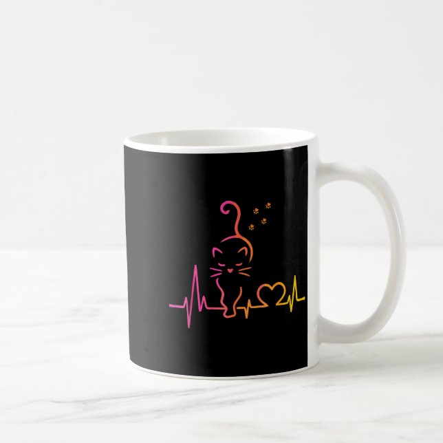 Heartbeat Cat Lover Animal Silhouette Cute Cat  Kaffemugg (Höger)