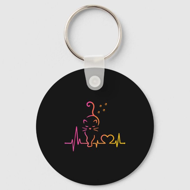 Heartbeat Cat Lover Animal Silhouette Cute Cat  Nyckelring (Framsida)