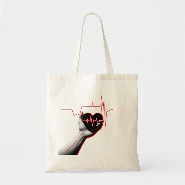 Heartbeat Love Design – Hand Holding Heart  Tygkasse (Framsidan)