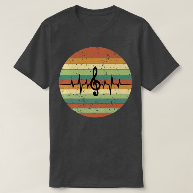 Heartbeat Music Notes Retro Sunset  T Shirt (Design framsida)