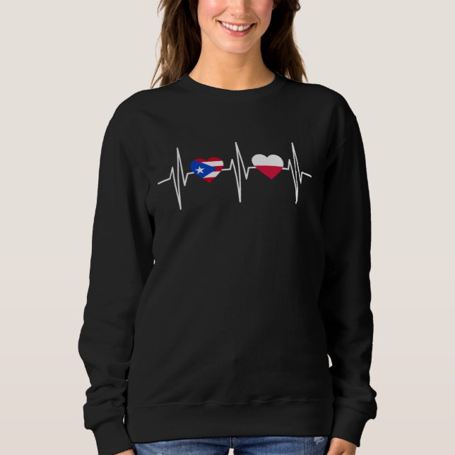 Heartbeat Puerto Rican Flag Poland Flag Heart Patr T Shirt (Framsida)