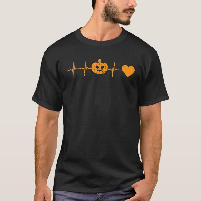 Heartbeat Pumpkin Scrub Top Nurse Halloween Costum T Shirt (Framsida)