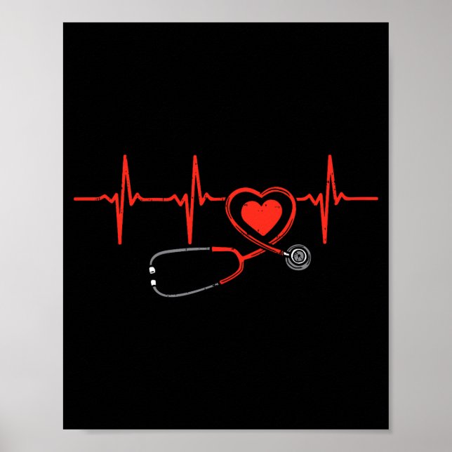 Heartbeat Scrub Valentine Nurse Valentines Day Rn  Poster (Framsidan)