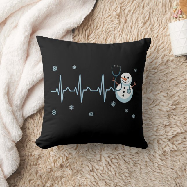 Heartbeat Sjuksköterska Snöman Jul  Kudde (Filt)