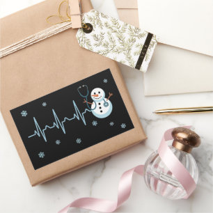 Heartbeat Sjuksköterska Snömannen Jul  Rektangulärt Klistermärke