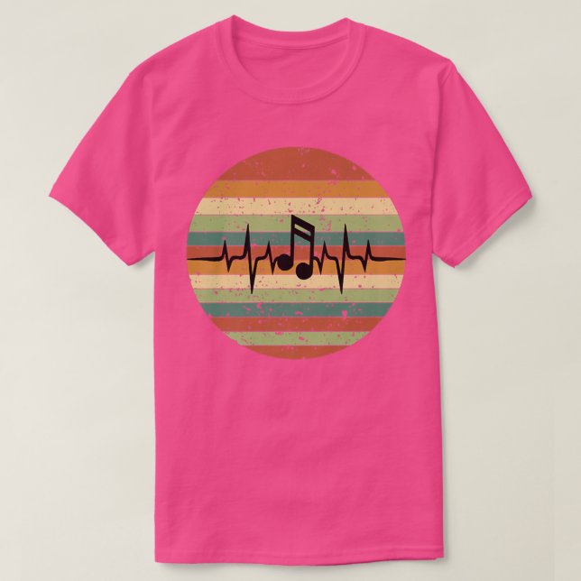 Heartbeat Treble Clef Music Notes Retro Sunset  T Shirt (Design framsida)