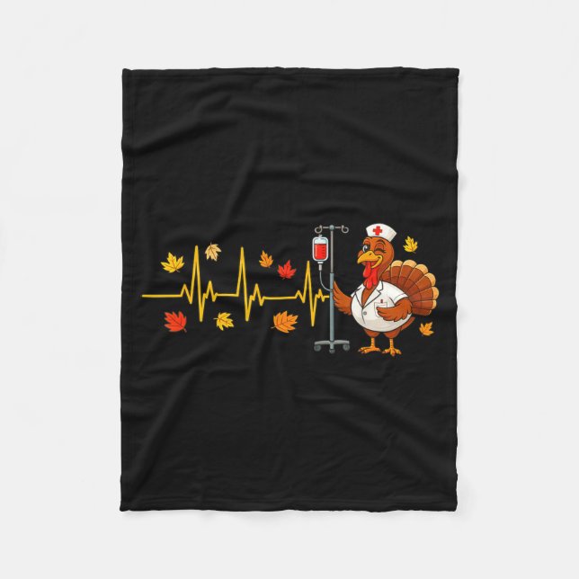 Heartbeat Turkey Funny Nurse Thanksgiving Fall Des Fleecefilt (Framsidan)