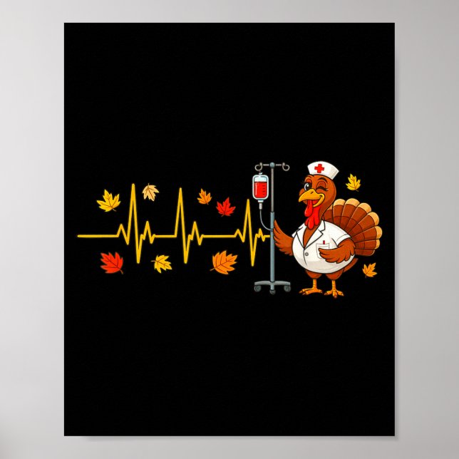 Heartbeat Turkey Funny Nurse Thanksgiving Fall Des Poster (Framsidan)