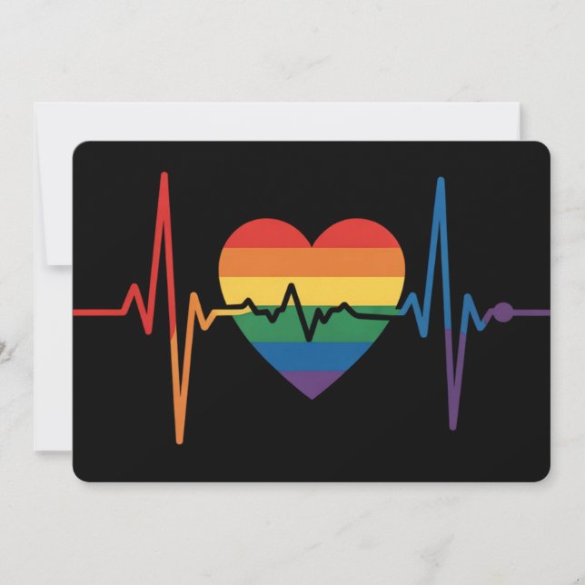 Heartbeats Heart Pride Gay Lesbisk Trans Bi Inbjudningar (Framsida)