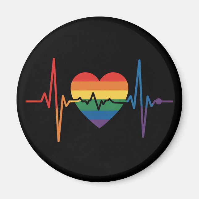 Heartbeats Heart Pride Gay Lesbisk Trans Bi Magnet (Framsidan)