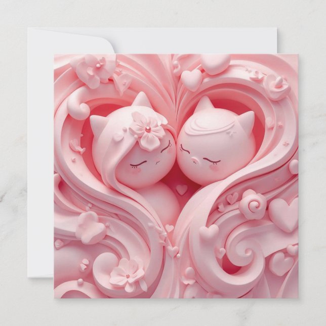Heartbound Cats in Pastel Pink Inbjudningar (Framsida)