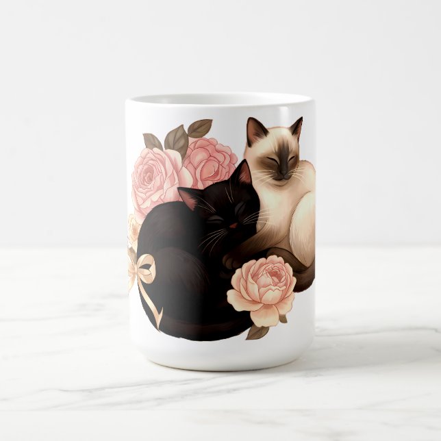 Heartbound: Siamese & Black Cats in Bloom Kaffemugg (Center)
