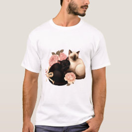 Heartbound: Siamese & Black Cats in Bloom T Shirt