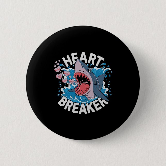Heartbreaker Shark Cute Funny Love Design For Vale Knapp (Framsida)