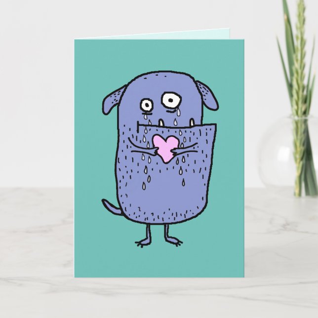 Heartbruten Whimsical Tecknad hund Anpassningsbar  Kort (Framsida)