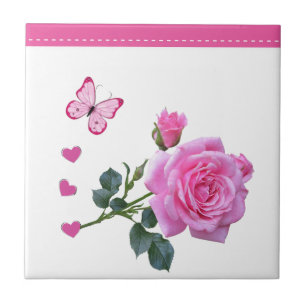 Hearter av keramiskt plattan Rosa ros Blommigt But Kakelplatta
