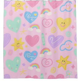 Hearter & Doodles Shower Curtain - Pastel Pop