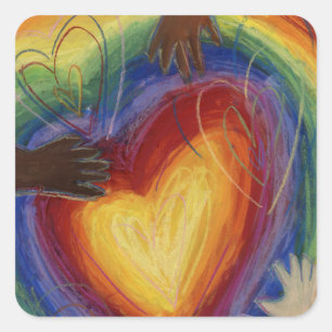 Hearter & Händer Kärlek Diversity Art Decal Sticke Fyrkantigt Klistermärke