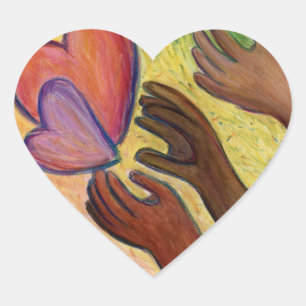 Hearter & Händer Kärlek Diversity Art Decal Sticke Hjärtformat Klistermärke