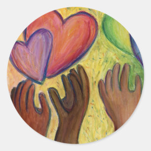 Hearter & Händer Kärlek Diversity Art Decal Sticke Runt Klistermärke